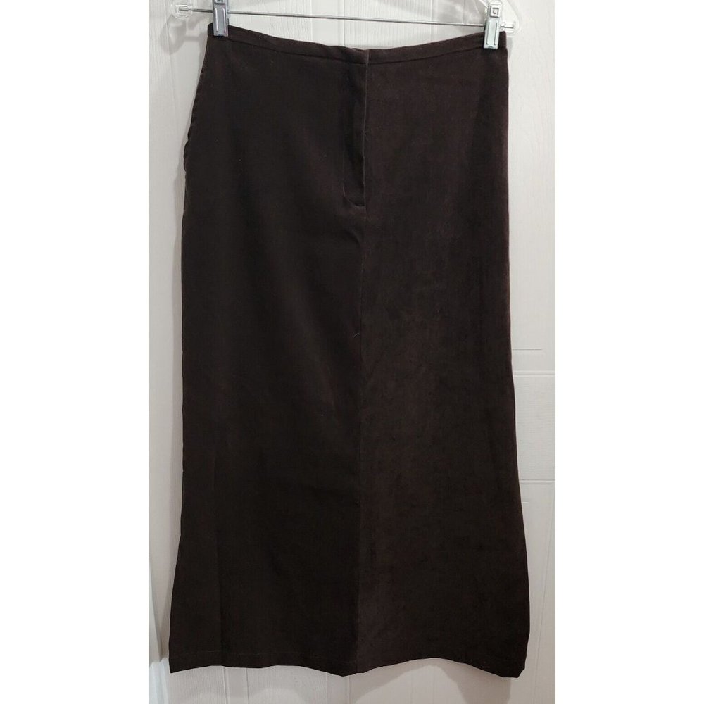 IVY Women's Long Stretch Maxi Pencil Skirt Suede Brown Retro 90's Goth Size 8 - Picture 1 of 10